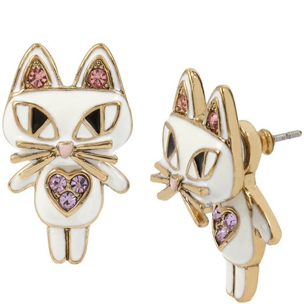 Betsey Johnson White Cat Earrings Jacket